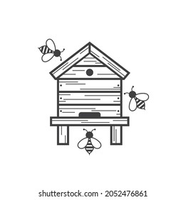 illustration of beehive, honey bee, vector art.