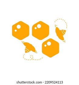 Illustration of beehive and honey. A beehive surrounded by bees. Vector format and flat style.