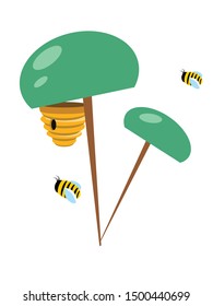 
illustration beehive on a tree and bees