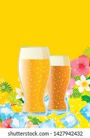 Illustration of a beer at a beautiful beach resort and blue sky