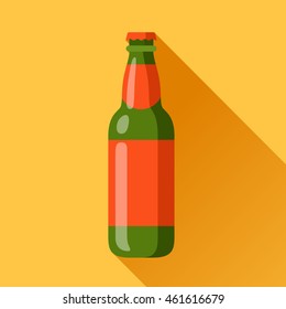 Illustration of beer bottle in flat design style.