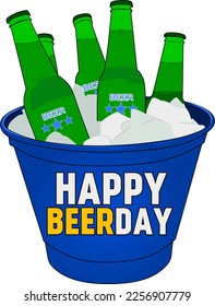 illustration of a beer bottle with an ice bucket saying "happy beerday"