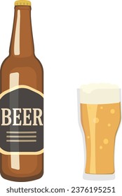 Illustration of beer bottle and beer mug