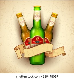 ilustración del frasco de cerveza con cinta en fondo grueso