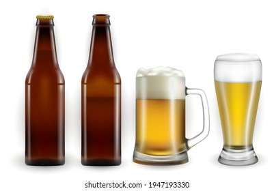 Illustration of beer bottles, mug and glass isolated
