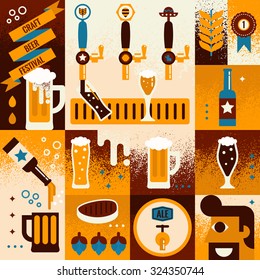 Illustration of beer concept collage background with elements