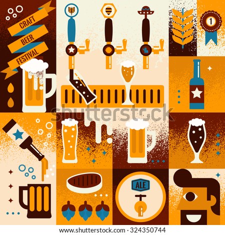 Illustration of beer concept collage background with elements