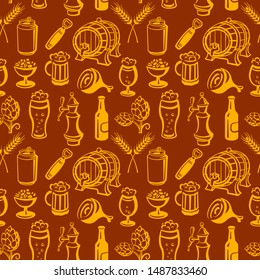 illustration of the beer drinks and snacks seamless pattern