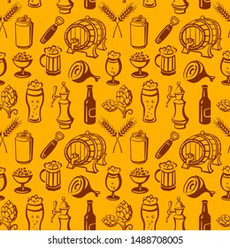 illustration of the beer drinks and snacks seamless pattern