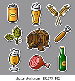illustration of the beer drinks and snacks stickers
