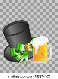 Illustration of a beer festival. Figure with a green hat and a beer mug on a checkered background.