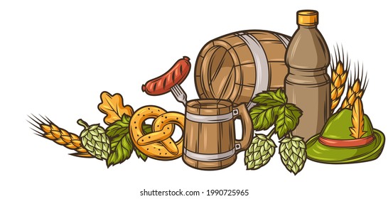 Illustration for beer festival or Oktoberfest. Background for pub or bar menu and flyers.