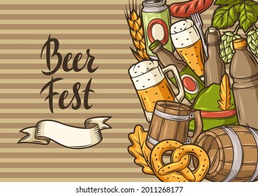 Illustration for beer festival or Oktoberfest. Background for pub or bar menu and flyers.