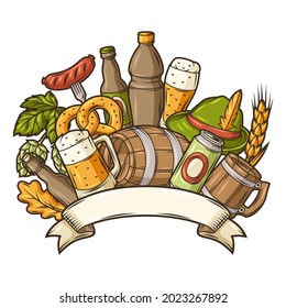 Illustration for beer festival or Oktoberfest. Background for pub or bar menu and flyers.