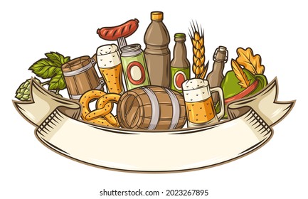 Illustration for beer festival or Oktoberfest. Background for pub or bar menu and flyers.