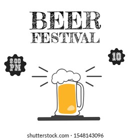 illustration of beer festival on a white background with bubbles