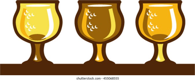 Illustration Of  Beer Flight Glass Each Holding A Different Beer Type Set On Isolated White Background Done In Retro Style. 