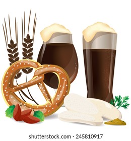 illustration beer and food german on white,vector