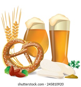 illustration beer and food german on white,vector 1