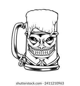 ilustración de un vaso de cerveza con una cara de monstruo