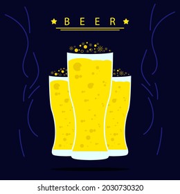 ILLUSTRATION OF BEER GLASS ON DARK BLUE BACKGROUND, BEER, GLASS VECTOR