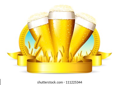 illustration of beer glass with ribbon and barley straw