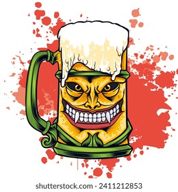 illustration of a beer glass with a scary monster face