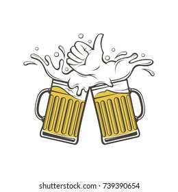 illustration of beer glasses with foam as hand