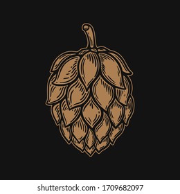 illustration of beer hop in engraving style. Design element for poster, label, sign, emblem, menu. Vector illustration