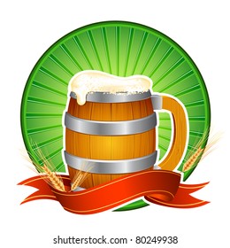 illustration of beer mug with barley and ribbon