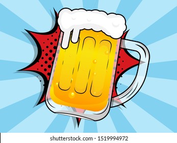 illustration of beer mug with boom comic book, pop art vector background