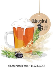 illustration with beer mug, ears and Oktoberfest sign