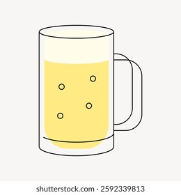 Illustration of a beer mug filled with frothy The beer mug is clear with a handle. Simple mug design with bubbles. Minimalist beer mug art. Drink illustration vector.