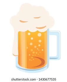 Illustration of beer mug full of bubbles, simple and iconized illustration, vector data
