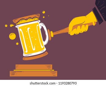 Illustration of a Beer Mug as a Gavel Used by a Judge. Law About Alcohol or Drinking