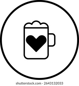Illustration of a beer mug with a heart symbol inside a circle, perfect for valentines