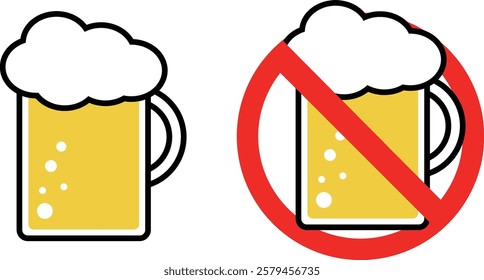 Illustration of beer in mug and beer with prohibition sign