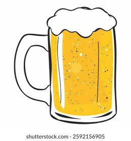 Illustration of a Beer Mug Representing the Food Industry Isolated on White Background. Beer Mug as a Symbol of Brewing, Frothy Beer Mug Representing the Beverage Sector