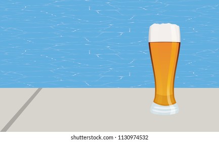 Illustration of a beer on the edge of a pool in summer.
