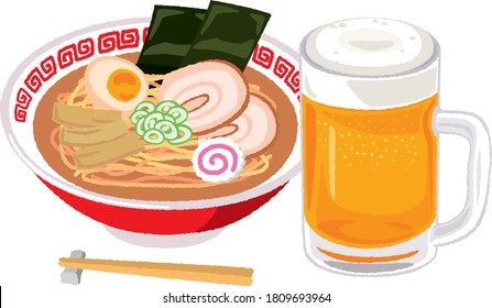 Illustration of Beer and Ramen