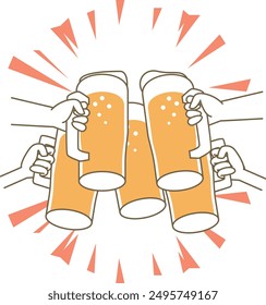 Illustration of beer toasting with a large number of people (version holding beer in hand)