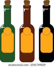 Illustration of beer and wine bottles in different colors