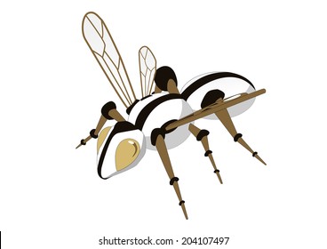 Illustration of a bee-robot. Simple solid fill only - no gradient, no gradient mesh.