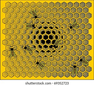 Illustration of bees building a hive
