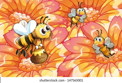 Illustration of the bees collecting honey