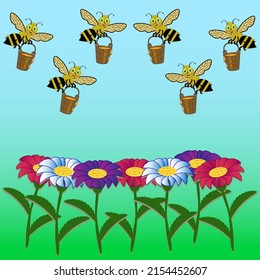 An illustration with bees and flowers.