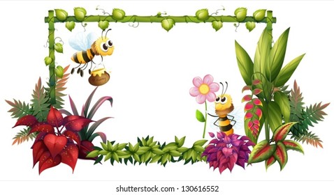 Illustration of the bees with flowers on a white background