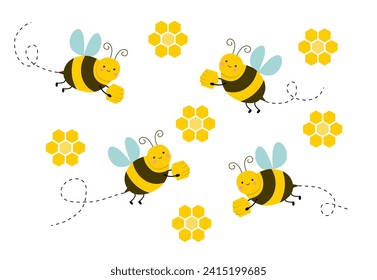 Ilustración de las abejas que vuelan por ahí trae miel y peine de miel 