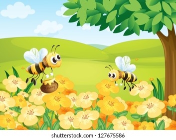 Illustration of bees looking for foods