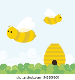 Illustration of Bee's and their beehive